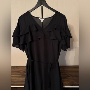 Candie's Elegant Black Midi Dress with Ruffles